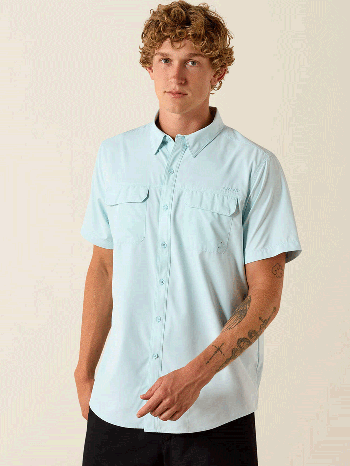 Ariat 10071763 Mens VentTEK Outbound Fitted Shirt Blue Glow front view. If you need any assistance with this item or the purchase of this item please call us at five six one seven four eight eight eight zero one Monday through Saturday 10:00a.m EST to 8:00 p.m EST
