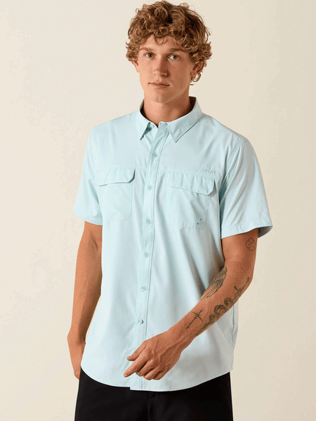 Ariat 10071763 Mens VentTEK Outbound Fitted Shirt Blue Glow front view. If you need any assistance with this item or the purchase of this item please call us at five six one seven four eight eight eight zero one Monday through Saturday 10:00a.m EST to 8:00 p.m EST
