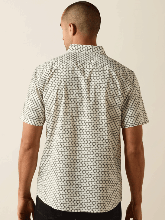Ariat 10072726 Mens Macsen Modern Fit Shirt Diamond Print Ivory back view. If you need any assistance with this item or the purchase of this item please call us at five six one seven four eight eight eight zero one Monday through Saturday 10:00a.m EST to 8:00 p.m EST