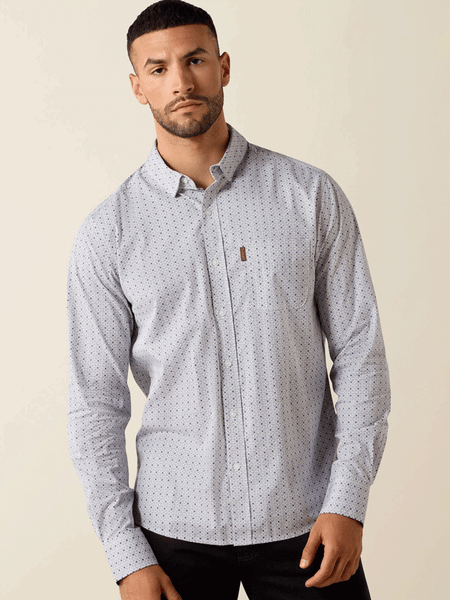 Ariat 10072728 Mens Mercer Modern Fit Shirt Geo Cube Print Silver Grey front view. If you need any assistance with this item or the purchase of this item please call us at five six one seven four eight eight eight zero one Monday through Saturday 10:00a.m EST to 8:00 p.m EST