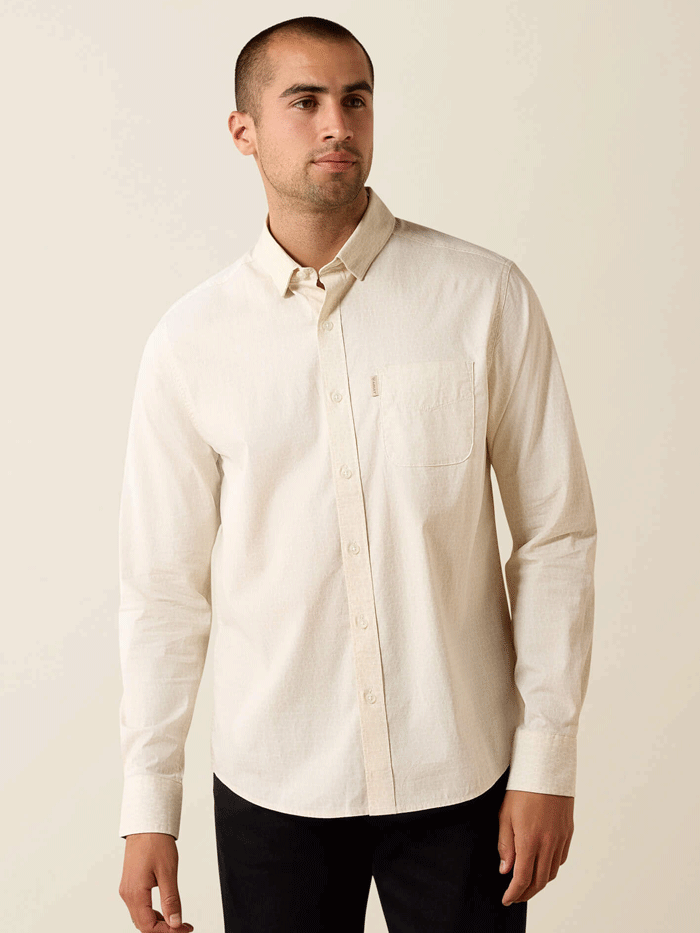 Ariat 10072729 Mens Max Modern Fit Long Sleeve Shirt Natural front view. If you need any assistance with this item or the purchase of this item please call us at five six one seven four eight eight eight zero one Monday through Saturday 10:00a.m EST to 8:00 p.m EST
