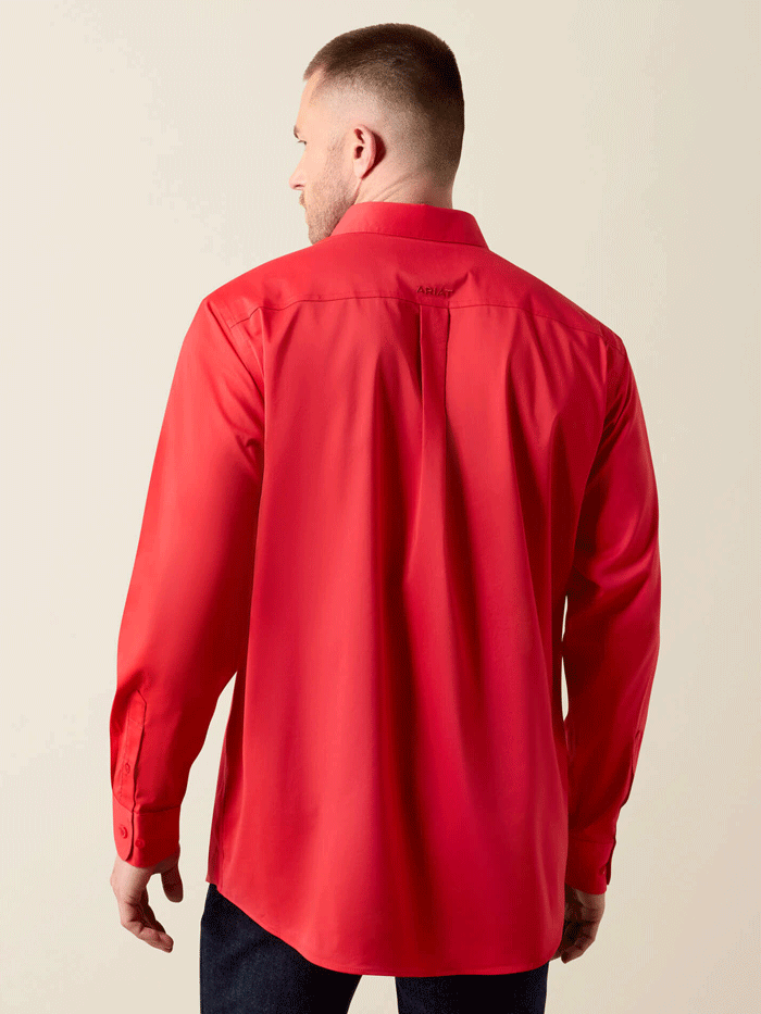 Ariat 10072736 Mens Everything Classic Fit Long Sleeve Shirt Scarlet Red front view. If you need any assistance with this item or the purchase of this item please call us at five six one seven four eight eight eight zero one Monday through Saturday 10:00a.m EST to 8:00 p.m EST