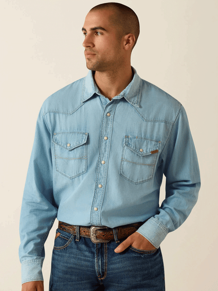 Ariat 10072942 Mens Classic Cowboy Shirt Brody Light Blue front view. If you need any assistance with this item or the purchase of this item please call us at five six one seven four eight eight eight zero one Monday through Saturday 10:00a.m EST to 8:00 p.m EST
