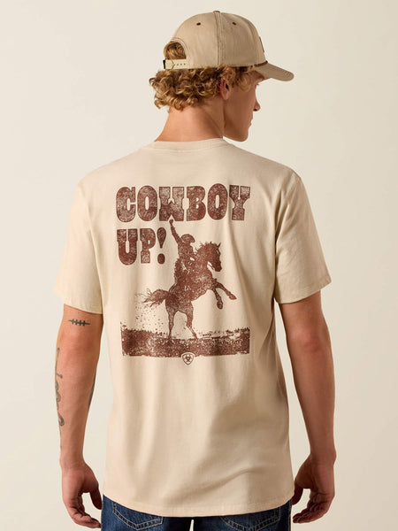 Ariat 10073414 Mens Cowboy Up Classic Fit T-Shirt Natural back view. If you need any assistance with this item or the purchase of this item please call us at five six one seven four eight eight eight zero one Monday through Saturday 10:00a.m EST to 8:00 p.m EST
