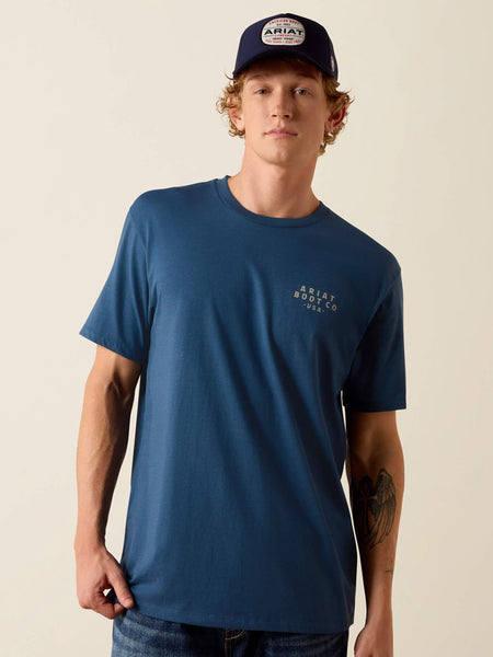 Ariat 10073417 Mens Drop Down Eagle Classic Fit T-Shirt Key Largo Blue front view. If you need any assistance with this item or the purchase of this item please call us at five six one seven four eight eight eight zero one Monday through Saturday 10:00a.m EST to 8:00 p.m EST
