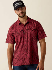 Ariat 10073425 Mens Printed VentTEK Western Yoke Classic Fit Snap Shirt Desert Creatures Print Rhubarb front view. If you need any assistance with this item or the purchase of this item please call us at five six one seven four eight eight eight zero one Monday through Saturday 10:00a.m EST to 8:00 p.m EST
