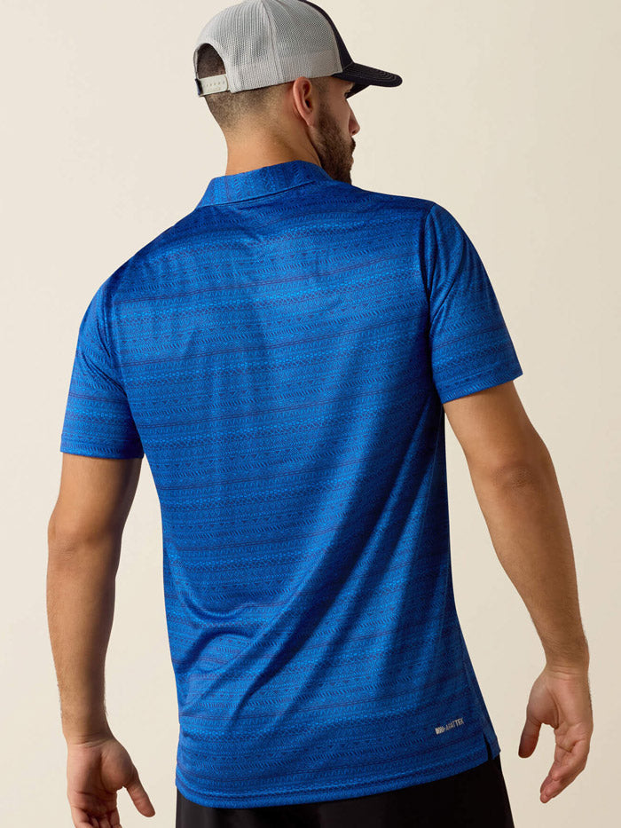 Ariat 10073434 Mens All Over Print Fitted Polo Blue front view. If you need any assistance with this item or the purchase of this item please call us at five six one seven four eight eight eight zero one Monday through Saturday 10:00a.m EST to 8:00 p.m EST
