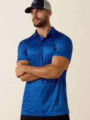 Ariat 10073434 Mens All Over Print Fitted Polo Blue front view. If you need any assistance with this item or the purchase of this item please call us at five six one seven four eight eight eight zero one Monday through Saturday 10:00a.m EST to 8:00 p.m EST
