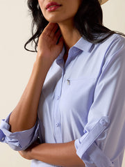 Ariat 10073446 Womens VentTEK Long Sleeve Shirt Baby Lavender cuff close up. If you need any assistance with this item or the purchase of this item please call us at five six one seven four eight eight eight zero one Monday through Saturday 10:00a.m EST to 8:00 p.m EST 