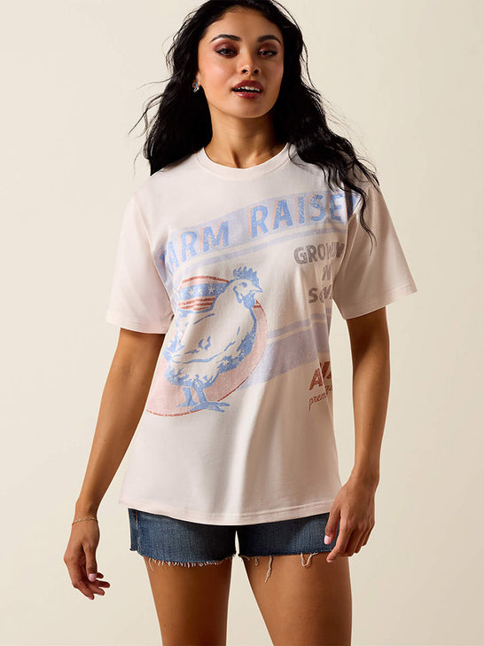 Ariat 10073450 Womens Farm Raised T-Shirt Sea Salt front view. If you need any assistance with this item or the purchase of this item please call us at five six one seven four eight eight eight zero one Monday through Saturday 10:00a.m EST to 8:00 p.m EST