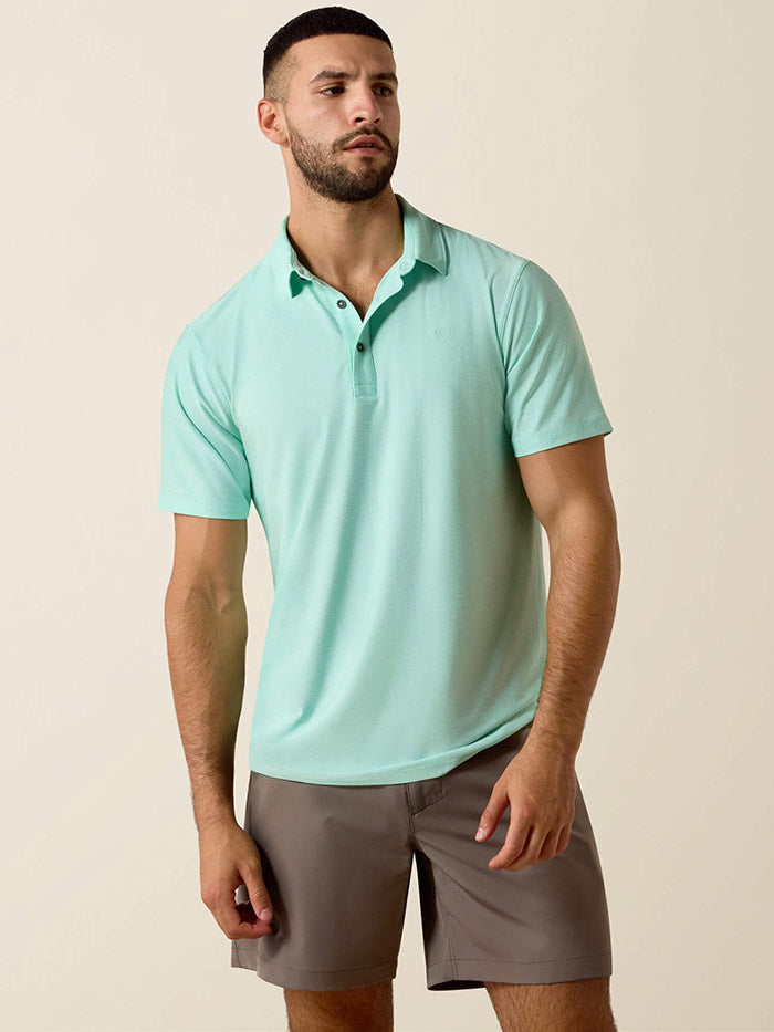 Ariat 10073466 Mens Charger 2.0 Fitted Polo Beach Glass front view. If you need any assistance with this item or the purchase of this item please call us at five six one seven four eight eight eight zero one Monday through Saturday 10:00a.m EST to 8:00 p.m EST