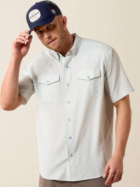 Ariat 10073498 Mens Western VentTEK Classic Fit Shirt Aqua Heather front view. If you need any assistance with this item or the purchase of this item please call us at five six one seven four eight eight eight zero one Monday through Saturday 10:00a.m EST to 8:00 p.m EST
