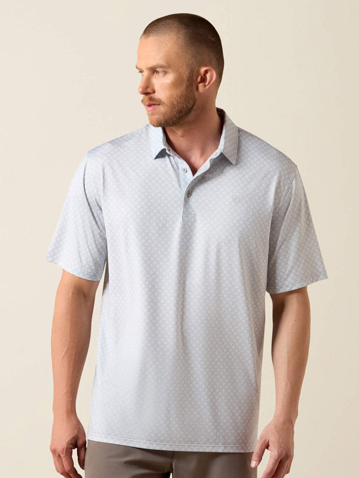 Ariat 10073508 Mens 360 Airflow Printed Polo Eileen Grey front view. If you need any assistance with this item or the purchase of this item please call us at five six one seven four eight eight eight zero one Monday through Saturday 10:00a.m EST to 8:00 p.m EST
