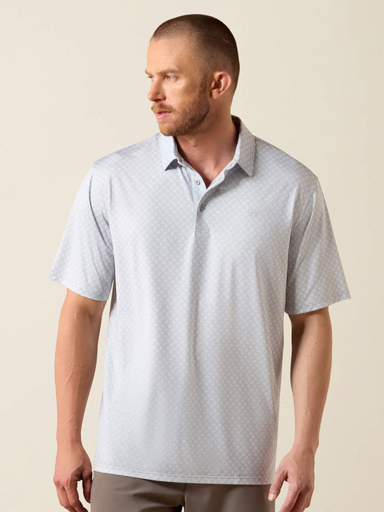 Ariat 10073508 Mens 360 Airflow Printed Polo Eileen Grey front view. If you need any assistance with this item or the purchase of this item please call us at five six one seven four eight eight eight zero one Monday through Saturday 10:00a.m EST to 8:00 p.m EST
