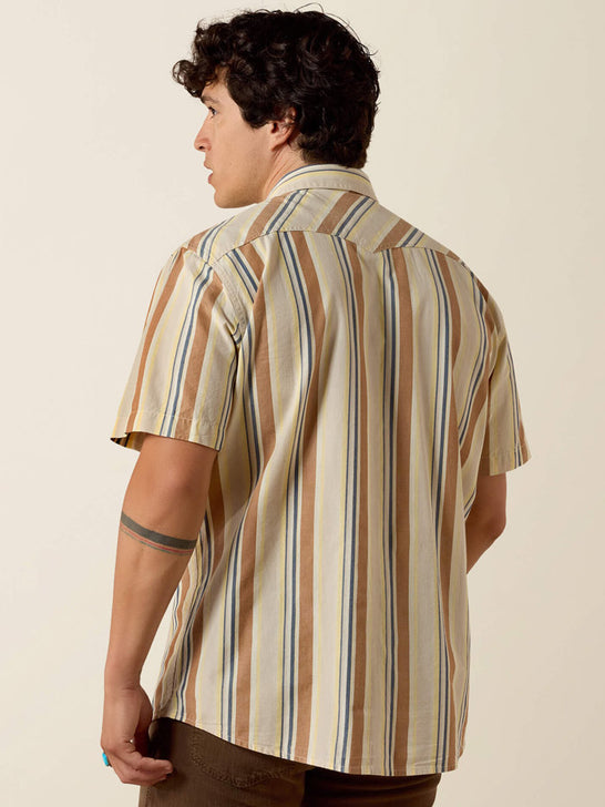 Ariat 10073572 Mens Retro Hawthorne Fitted Snap Short Sleeve Shirt Sandshell Stripe back view. If you need any assistance with this item or the purchase of this item please call us at five six one seven four eight eight eight zero one Monday through Saturday 10:00a.m EST to 8:00 p.m EST