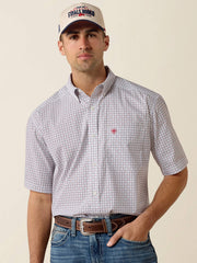 Ariat 10073591 Mens Britton Classic Fit Short Sleeve Geo Print Shirt White front view. If you need any assistance with this item or the purchase of this item please call us at five six one seven four eight eight eight zero one Monday through Saturday 10:00a.m EST to 8:00 p.m EST
