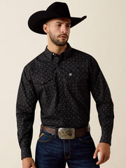Ariat 10073621 Mens Fritz Classic Fit Snap Shirt Medallion Print Black front view. If you need any assistance with this item or the purchase of this item please call us at five six one seven four eight eight eight zero one Monday through Saturday 10:00a.m EST to 8:00 p.m EST
