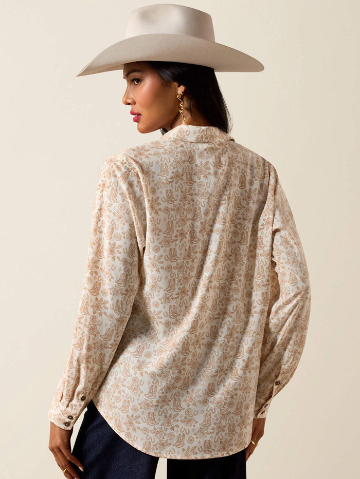 Ariat 10073655 Womens Homestyle Shirt Boots N Roses Natural front view. If you need any assistance with this item or the purchase of this item please call us at five six one seven four eight eight eight zero one Monday through Saturday 10:00a.m EST to 8:00 p.m EST