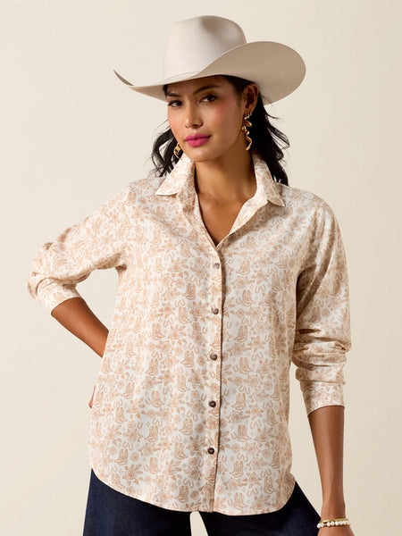 Ariat 10073655 Womens Homestyle Shirt Boots N Roses Natural front view. If you need any assistance with this item or the purchase of this item please call us at five six one seven four eight eight eight zero one Monday through Saturday 10:00a.m EST to 8:00 p.m EST