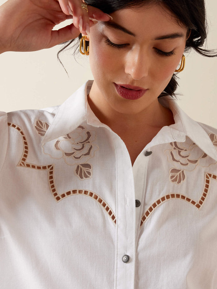 Ariat 10073667 Womens Lattice Long Sleeve Shirt White front view. If you need any assistance with this item or the purchase of this item please call us at five six one seven four eight eight eight zero one Monday through Saturday 10:00a.m EST to 8:00 p.m EST

