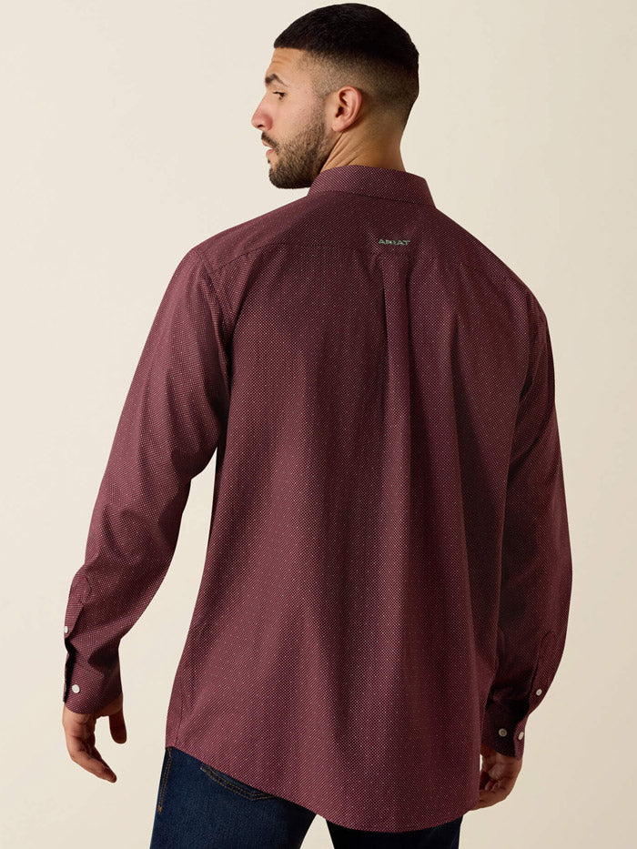 Ariat 10073682 Mens Wrinkle Free Wrenly Classic Fit Long Sleeve Shirt Wine front view. If you need any assistance with this item or the purchase of this item please call us at five six one seven four eight eight eight zero one Monday through Saturday 10:00a.m EST to 8:00 p.m EST
