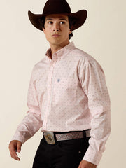 Ariat 10073690 Mens Wrinkle Free Wally Fitted Long Sleeve Shirt Pink front view. If you need any assistance with this item or the purchase of this item please call us at five six one seven four eight eight eight zero one Monday through Saturday 10:00a.m EST to 8:00 p.m EST
