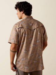 Ariat 10073869 Mens Printed VentTEK Western Fitted Snap Shirt Cartouche Tan back view. If you need any assistance with this item or the purchase of this item please call us at five six one seven four eight eight eight zero one Monday through Saturday 10:00a.m EST to 8:00 p.m EST
