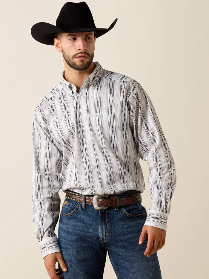 Ariat 10073896 Mens Everything Classic Fit Long Sleeve Shirt Southwest White front view. If you need any assistance with this item or the purchase of this item please call us at five six one seven four eight eight eight zero one Monday through Saturday 10:00a.m EST to 8:00 p.m EST
