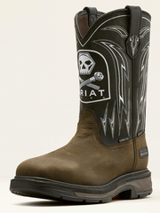 Ariat 10074207 Mens WorkHog XT Bolt Skull Waterproof Wide Square Toe Carbon Toe Work Boot Coffee side / front view. If you need any assistance with this item or the purchase of this item please call us at five six one seven four eight eight eight zero one Monday through Saturday 10:00a.m EST to 8:00 p.m EST