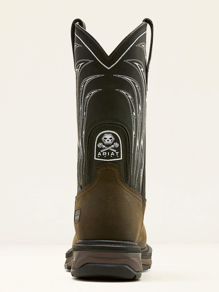 Ariat 10074207 Mens WorkHog XT Bolt Skull Waterproof Wide Square Toe Carbon Toe Work Boot Coffee side / front view. If you need any assistance with this item or the purchase of this item please call us at five six one seven four eight eight eight zero one Monday through Saturday 10:00a.m EST to 8:00 p.m EST