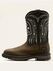 Ariat 10074207 Mens WorkHog XT Bolt Skull Waterproof Wide Square Toe Carbon Toe Work Boot Coffee side view. If you need any assistance with this item or the purchase of this item please call us at five six one seven four eight eight eight zero one Monday through Saturday 10:00a.m EST to 8:00 p.m EST