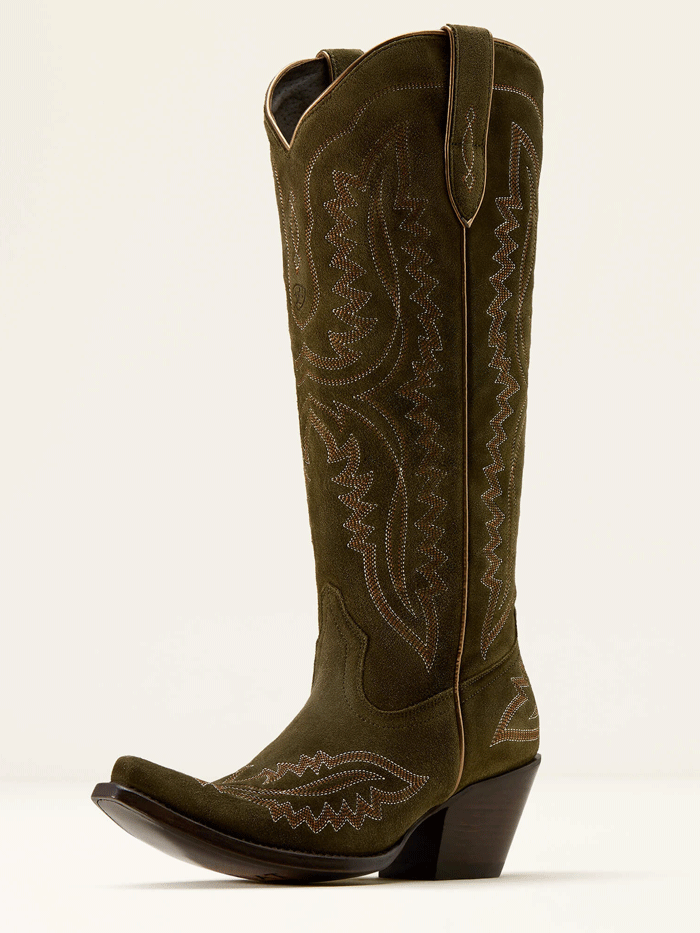 Ariat 10074323 Womens Casanova Western Boot Soft Olive Suede zipper side / front view. If you need any assistance with this item or the purchase of this item please call us at five six one seven four eight eight eight zero one Monday through Saturday 10:00a.m EST to 8:00 p.m EST