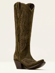 Ariat 10074323 Womens Casanova Western Boot Soft Olive Suede zipper side / front view. If you need any assistance with this item or the purchase of this item please call us at five six one seven four eight eight eight zero one Monday through Saturday 10:00a.m EST to 8:00 p.m EST