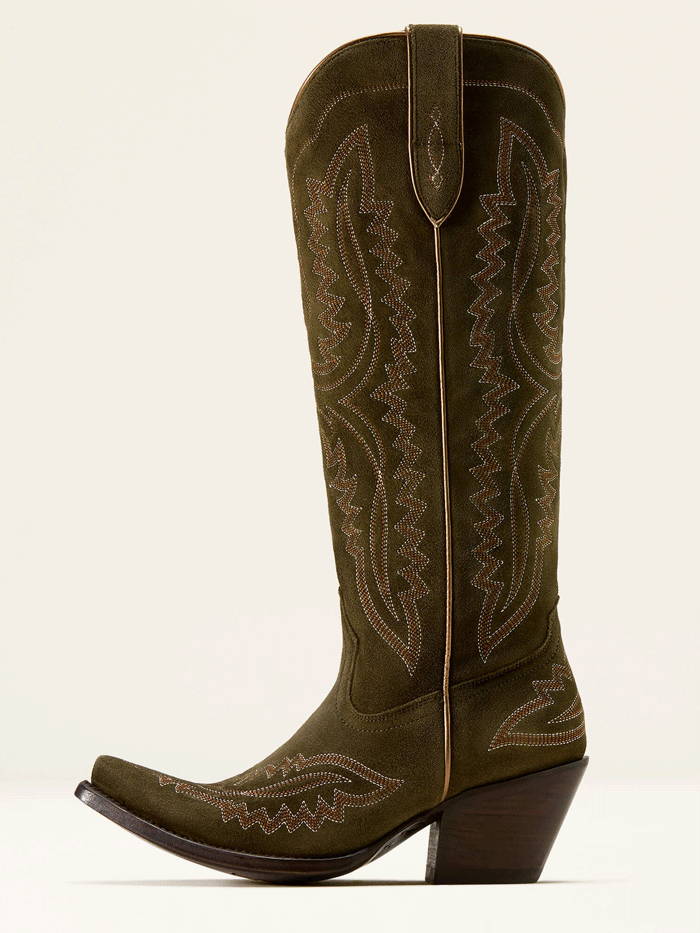 Ariat 10074323 Womens Casanova Western Boot Soft Olive Suede zipper side / front view. If you need any assistance with this item or the purchase of this item please call us at five six one seven four eight eight eight zero one Monday through Saturday 10:00a.m EST to 8:00 p.m EST