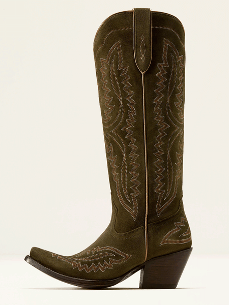 Ariat 10074323 Womens Casanova Western Boot Soft Olive Suede side view. If you need any assistance with this item or the purchase of this item please call us at five six one seven four eight eight eight zero one Monday through Saturday 10:00a.m EST to 8:00 p.m EST