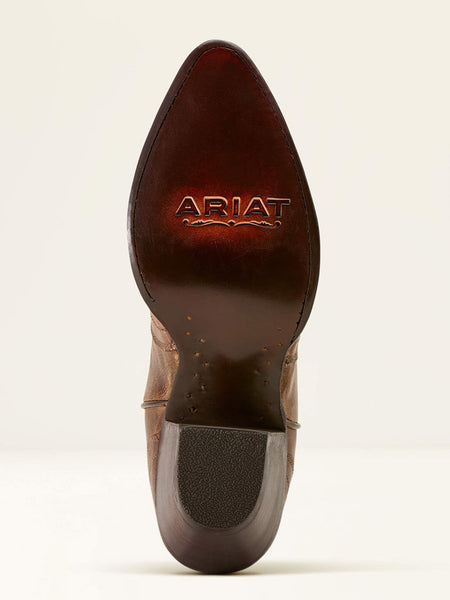 Ariat 10074386 Womens Julietta J Toe Western Boot Fawn sole view. If you need any assistance with this item or the purchase of this item please call us at five six one seven four eight eight eight zero one Monday through Saturday 10:00a.m EST to 8:00 p.m EST
