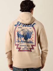 Ariat 10079249 Mens Bison Archer Hoodie Oatmeal Tan back view. If you need any assistance with this item or the purchase of this item please call us at five six one seven four eight eight eight zero one Monday through Saturday 10:00a.m EST to 8:00 p.m EST
