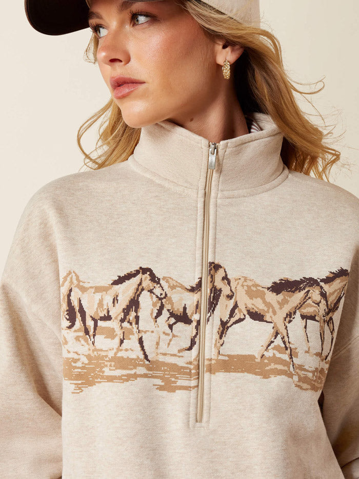 Ariat 10079255 Womens Running Wild 1/2 Zip Sweatshirt Oatmeal Heather