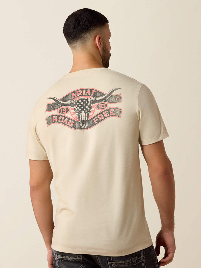 Ariat 10079269 Mens Steer Freedom T-Shirt Natural back view. If you need any assistance with this item or the purchase of this item please call us at five six one seven four eight eight eight zero one Monday through Saturday 10:00a.m EST to 8:00 p.m EST