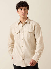 Ariat 10079301 Mens Retro Hercules Fitted Snap Shirt Beige front view. If you need any assistance with this item or the purchase of this item please call us at five six one seven four eight eight eight zero one Monday through Saturday 10:00a.m EST to 8:00 p.m EST