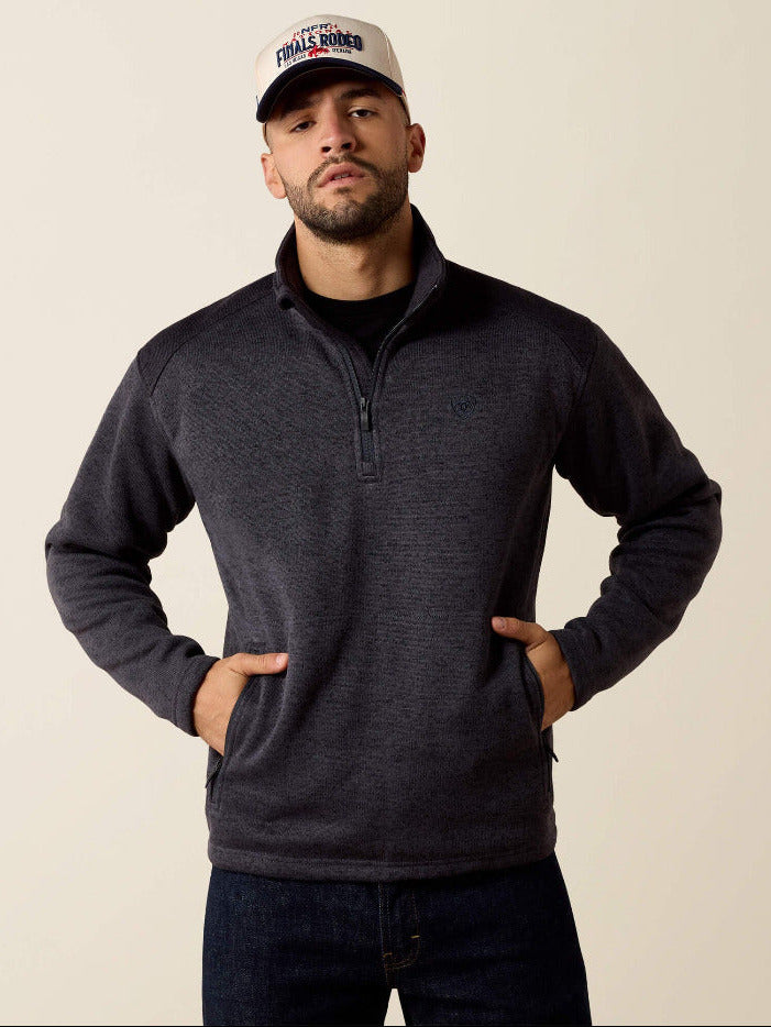 Ariat 10079316 Mens Caldwell Logo 1/4 Zip Sweater Ombre Blue Inkwell front view. If you need any assistance with this item or the purchase of this item please call us at five six one seven four eight eight eight zero one Monday through Saturday 10:00a.m EST to 8:00 p.m EST