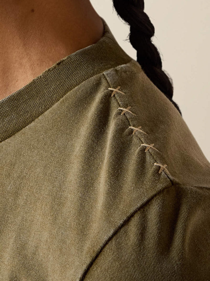 Ariat 10079327 Womens Roping T-Shirt Olive front view. If you need any assistance with this item or the purchase of this item please call us at five six one seven four eight eight eight zero one Monday through Saturday 10:00a.m EST to 8:00 p.m EST