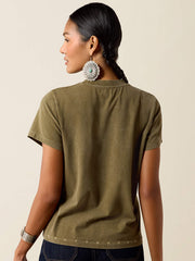 Ariat 10079327 Womens Roping T-Shirt Olive back view. If you need any assistance with this item or the purchase of this item please call us at five six one seven four eight eight eight zero one Monday through Saturday 10:00a.m EST to 8:00 p.m EST