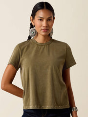 Ariat 10079327 Womens Roping T-Shirt Olive front view. If you need any assistance with this item or the purchase of this item please call us at five six one seven four eight eight eight zero one Monday through Saturday 10:00a.m EST to 8:00 p.m EST