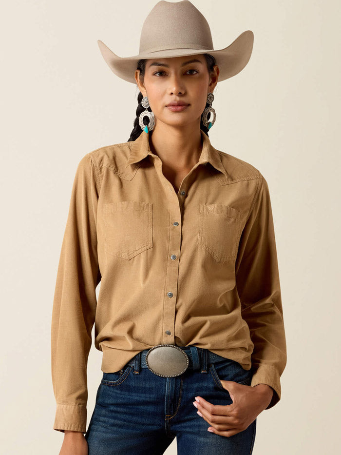Ariat 10079396 Womens Billie Jean Shirt Tigers Eye Tan Front view. If you need any assistance with this item or the purchase of this item please call us at five six one seven four eight eight eight zero one Monday through Saturday 10:00a.m EST to 8:00 p.m EST