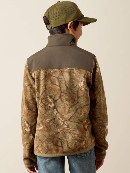 Ariat 10079433 Kids Basis Fleece Pullover Savannah Tan Camo back view. If you need any assistance with this item or the purchase of this item please call us at five six one seven four eight eight eight zero one Monday through Saturday 10:00a.m EST to 8:00 p.m EST