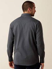 Ariat 10079640 Mens Solid Twill Fitted Shirt Charcoal Heather back view. If you need any assistance with this item or the purchase of this item please call us at five six one seven four eight eight eight zero one Monday through Saturday 10:00a.m EST to 8:00 p.m EST