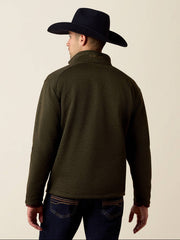Ariat 10079650 Mens Caldwell Logo 1/4 Zip Sweater Dark Green back view. If you need any assistance with this item or the purchase of this item please call us at five six one seven four eight eight eight zero one Monday through Saturday 10:00a.m EST to 8:00 p.m EST