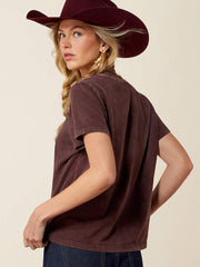 Ariat 10079672 Womens Rebel With A Cause T-Shirt Dark Brown back view. If you need any assistance with this item or the purchase of this item please call us at five six one seven four eight eight eight zero one Monday through Saturday 10:00a.m EST to 8:00 p.m EST