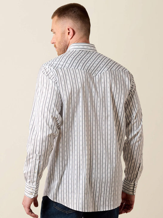 Ariat 10079769 Mens Everything Classic Fit Snap Shirt Geo Stripe White back view. If you need any assistance with this item or the purchase of this item please call us at five six one seven four eight eight eight zero one Monday through Saturday 10:00a.m EST to 8:00 p.m EST